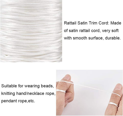 Pandahall Rattail Satin Cord 1.5mm White Polyester Trim Thread for Chinese Knot Kumihimo Macramé Scrapbooking Jewelry Making DIY Crafts Supplies 1...