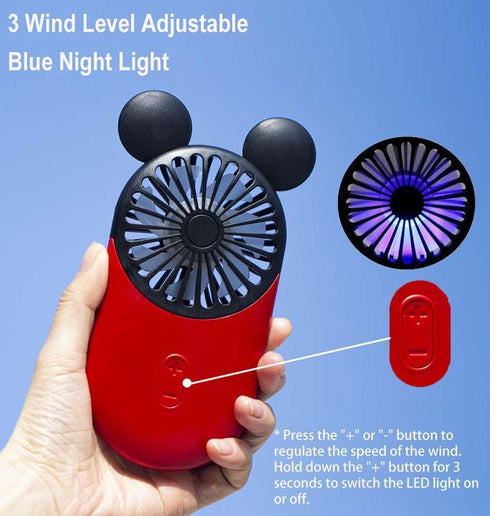Cute Personal Mini Fan(2 PACK), Mini Handheld Fan, USB Rechargeable Portable Fan with Stylish LED Light,3 Speed Adjustable,Cute Mouse,for Kids Gir...