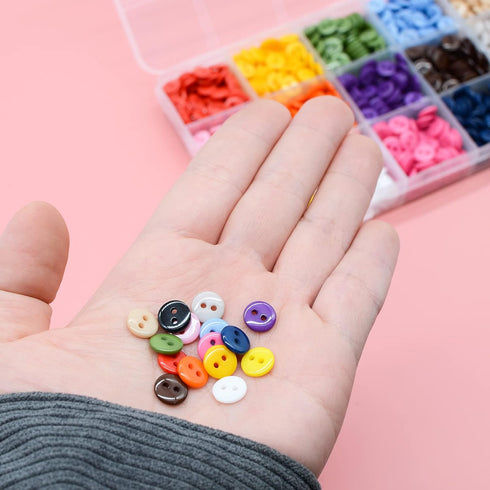 Round 2 Holes Craft Buttons, 1125Pcs 0.35 Inch(9mm) Sewing Buttons, 15 Colors Resin Buttons, for Sewing Children Sweater DIY Crafts Scrapbooking C...