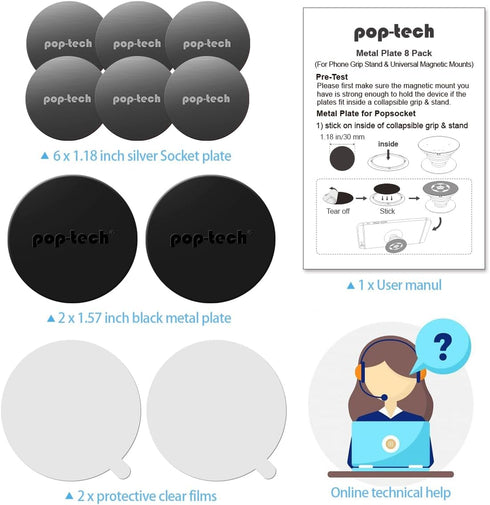 Metal Plate for Phone Magnet, 8 Pack Replacement Magnet Disc Magic Mount Plate with Adhesive Backing for Socket Grips & Magnetic Car Holder Cradle...