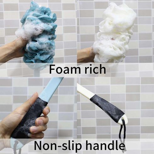 2 Pack Back Scrubber for Shower, Back Loofah with Non-slip Handle, Shower Loofah with Handle, Soft Loofah Sponge for Men Women Elderly Kids (2 Pac...