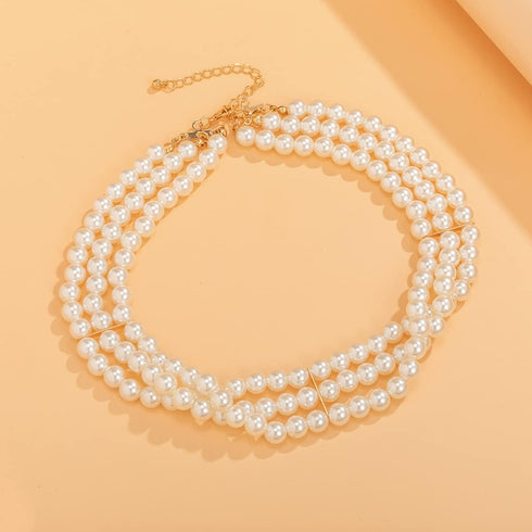 Pearl Choker Necklace Layered Pearl Strand Necklace Costume Accessories Toggle Clasp Necklace for Women (Gold)...