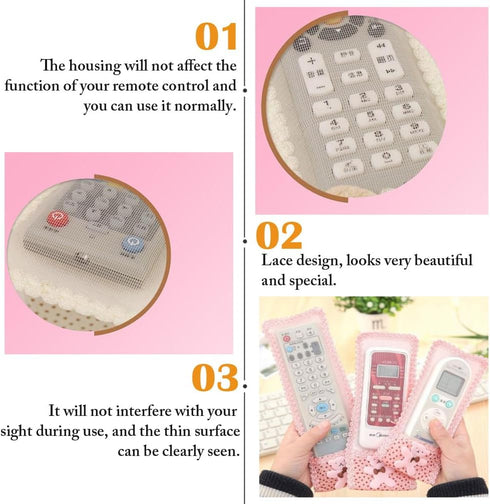 AKOAK 3 Pieces of Air Conditioning Remote Control Protective Cover, Bear Lace Fabric Air Conditioning Remote Control Protective Cover, Home Applia...