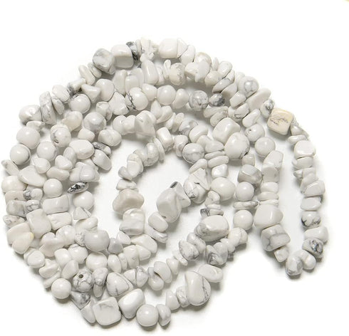 7-8mm Natural White Howlite Gemstone Chips Healing Gravel Bracelets Necklace Kit Irregular Tumble Stone Beads DIY Crafts Design Jewelry Making 32"...