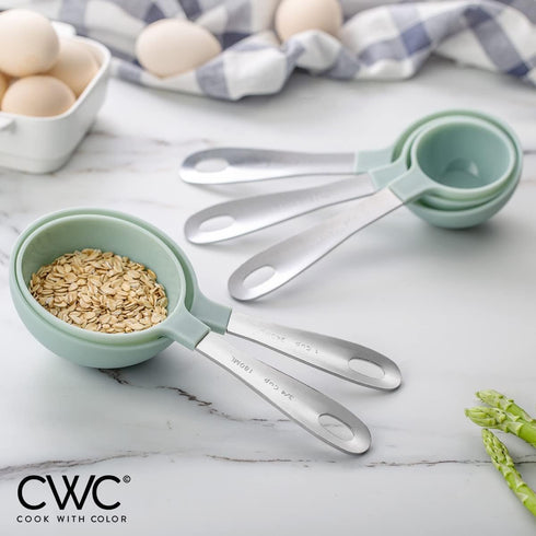 COOK WITH COLOR Measuring Cups Set and Measuring Spoon Set, Stainless Steel Handles, Nesting Kitchen Measuring Set, Liquid Measuring Cup Set, 12 P...
