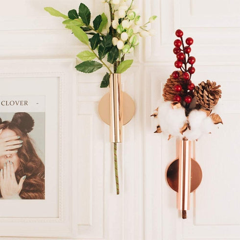 Wall-Mounted Flower Tube for Flower Display, Wall Metal Vase Decoration Holder(Adhesive Material Included) (Gold)...