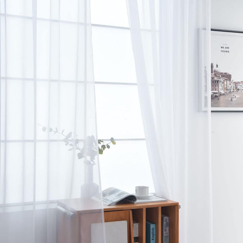 SpaceDresser Basic Rod Pocket Sheer Voile Window Curtain Panels White 2 Panels 52 Width 84 Inch Long for Kitchen Bedroom Children Living Room Yard...