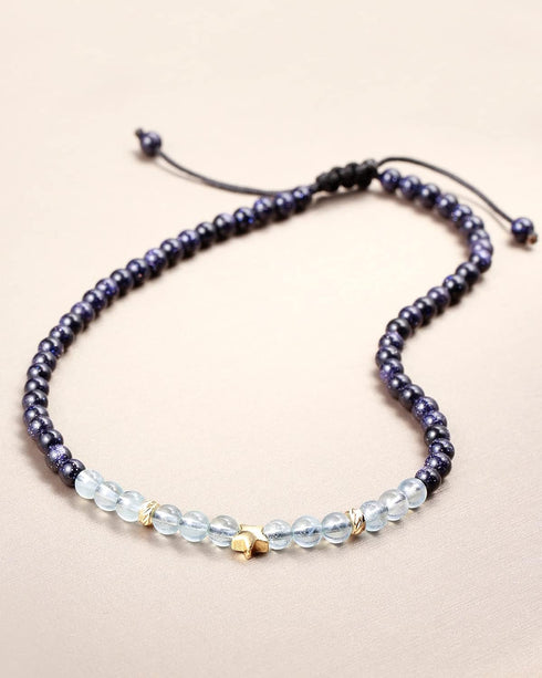 Jewever Aquamarine with Blue Sandstone Anklet Bracelet for Women Good Luck Star Charm Gem Stones Yoga Meditation Healing Crystals...