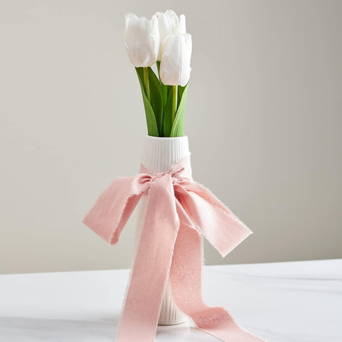 Pink White Ribbon 1-1/2 x 15 Yards Handmade Cotton Frayed Fringe Fabric Ribbons for Crafts Flower Bouquets Wedding Baby Shower Home DIY Decor...