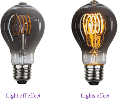 A19 Vintage Edison Filament Light Bulb, Warm White Antique Flexible Spiral LED Filament Light Bulb, E26 Base Smoky Grey Glass Finishing, Dimmable ...