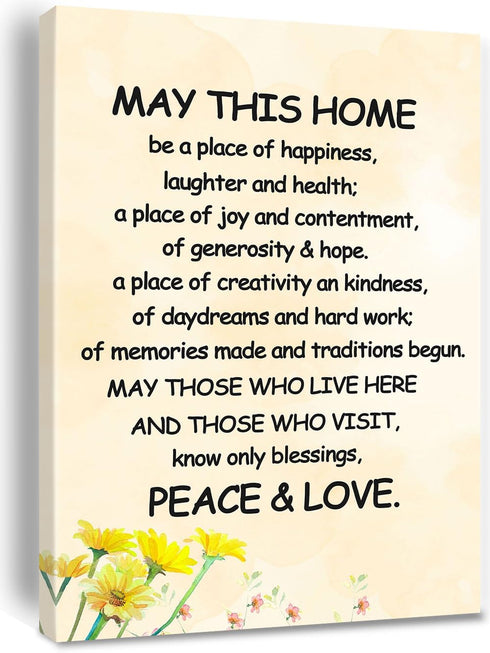 New Home Blessing Wall Art May This Home Be a Place of Happiness Canvas Print Quote Painting for Home Bless this Home Wall Decor Housewarming Gift...