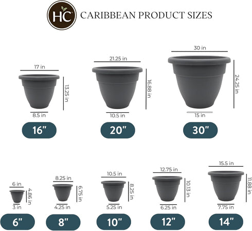 The HC Companies 8 Inch Caribbean Planter - Lightweight Indoor Outdoor Plastic Plant Pot for Herbs and Flowers, Warm Gray...