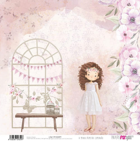 Papers For You - Scrapbooking Paper Kit in Portuguese | "A Day of Illusion Brown Haired Girl" Collection | Includes 12 Double Sided Papers with Va...