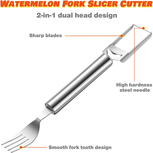 2-in-1 Stainless Steel Fruit Cutter,2024 New Upgrade Watermelon Slicer,Watermelon Cutter,Dual Head Fruit Forks Slicer Knife, Watermelon Fork Slice...
