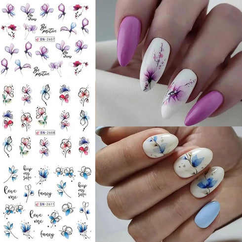 12PCS Flower Nail Art Stickers Decals Flower Water Transfer Nail Decals Spring Flowers Leaves Graffiti Nails Transfer Sliders Flower Nail Stickers...