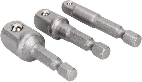 Power Drill Sockets Adapter Sets Hex Square Socket Wrench Power Extension Adapter Bit Set for Drills 3pcs 1/4" 3/8" 1/2" Bits Nut Driver Chrome Va...