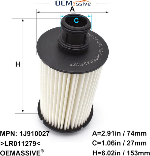 3X LR011279 Oil Filter Compatible with Land Rover LR4 Range Rover Sport Velar 3.0L 2995CC V6 5.0L 4999CC 5000CC V8 Engine C2D3670 8W93-6A692-AC...