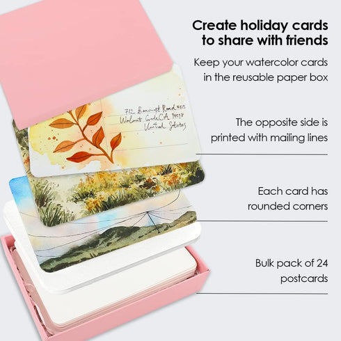 Grabie Watercolor Postcards, 100% Cotton, 24 Sheets, 4.1x5.9 Inches, 140lb (300gsm), Blank Note Cards for Watercolor Journal, Art Supplies for Tha...