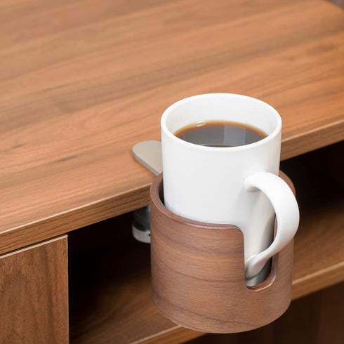 urbanplus Desk Cup Holder, Anti-Spill Walnut Wood Cup Holder for Desk with Aluminium Clamp, Office Desk Accessories, Gaming Desk Accessories, Comp...