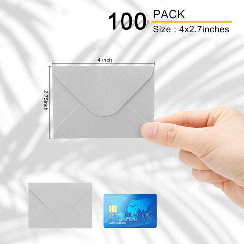 100 Pack 4 x 2.75" Mini Envelopes Metallic Silver 120GSM Gift Card Envelopes Bulk Small Paper Gift Card Sleeves Greeting Card Business Card Tiny E...