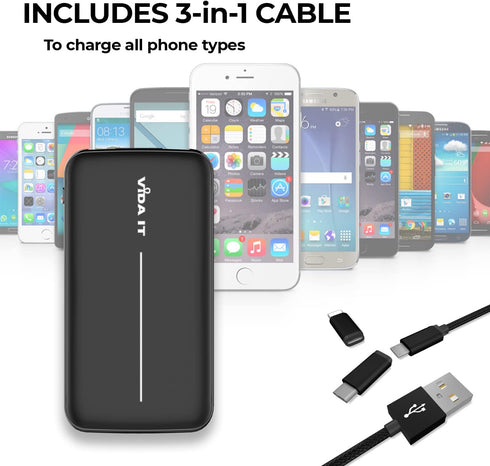 Vida IT Super Slim Power Bank Battery Pack for Heated Vest Jacket Coat Gloves 5V 2A 10000mAh DC Thin Portable Charger for Samsung Galaxy S21 S22 C...