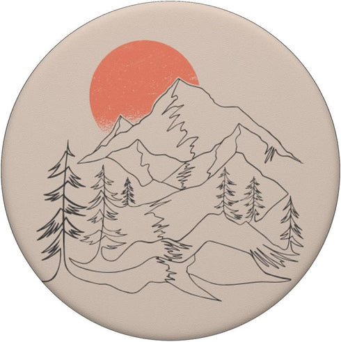 Retro Mountain Sky and Lake Beige PopSockets Adhesive PopGrip...