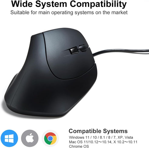 SANWA Wired Ergonomic Mouse, Optical Vertical Computer Mice, Reduce Wrist Strain, (1000/1600 Adjustable DPI, 6 Buttons) Compatible with MacBook, L...