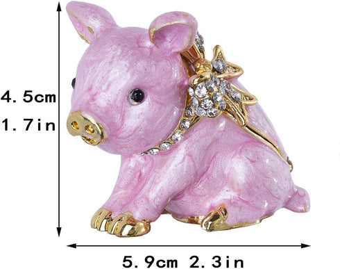 YU FENG Cute Piggy Jewelry Trinket Box Hinged Collectible Crystal Jeweled Pig Decor Animal Figurines...