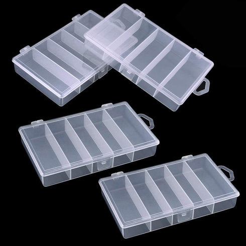 4 Pack 5 Grid Clear Plastic Fishing Tackle Bait Hooks Storage Box,Visible Bead Jewelry Making Findings Utility Organizer Container Case for Jewelr...