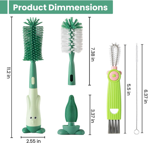 5-in-1 Baby Bottle Brush Set, Bottle Brush for Baby, Baby Bottle Scrubber, Including Silicone & Nylon Bottle Brush, Bottle Cap Brush, Straw Brush,...