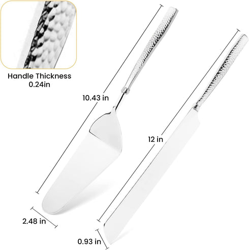 Hand Hammered Silver Plated Stainless Steel Cake Knife & Server Set of 2 For Weddings Home Shower Party Anniversary Pastry Pie Serving Knives Cake...