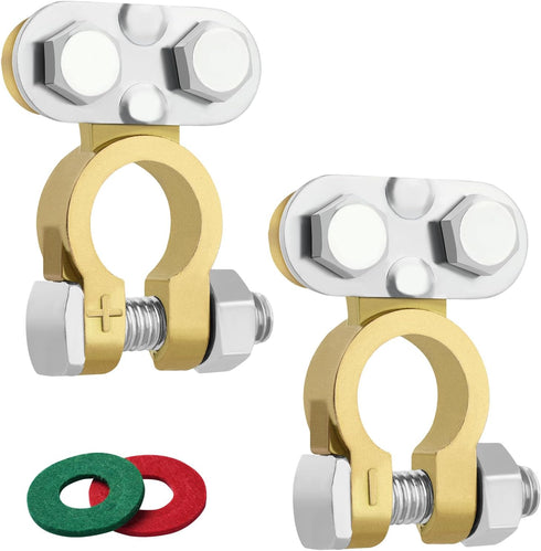 Battery Terminals 1 Pair, Battery Terminal Connectors Clamps Pure Brass, Battery Cable Ends Positive Negative with Anti-Corrosion Pad for Car RV A...