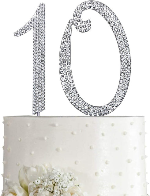 MAGJUCHE Silver 10" Crystal Cake Topper, Number 10 Rhinestones 10th Birthday Cake Topper, Boy or Girl Birthday or 10th Anniversary Party Decoratio...