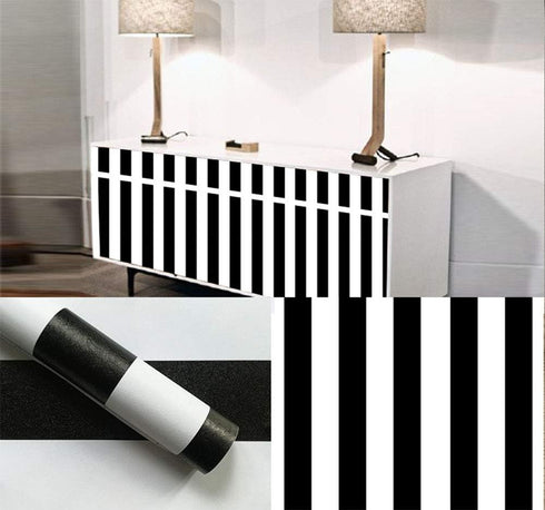 Peel and Stick Vinyl Black and White Striped Wallpaper Contact Paper Self Adhesive Stripe Shelf Liner Dresser Drawer Cabinets Liner Furniture Wall...