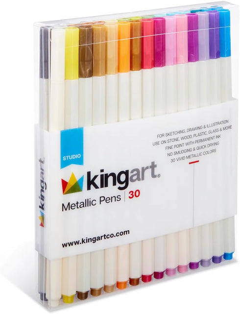 KINGART Studio Vivid Colors with Fine Point, Set of 30, Metallic Unique Colors...
