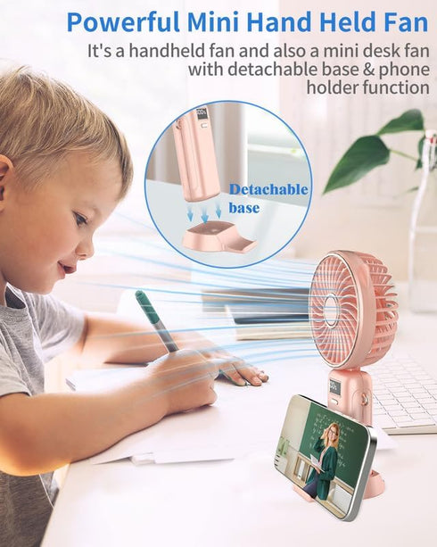 Handheld Fan,Portabe Fan Battery Powered Fan with LED,Small Personal Usb Folding Skincare Little Wireless Cooling Powerful Quiet Hand Fans,Mini Fa...