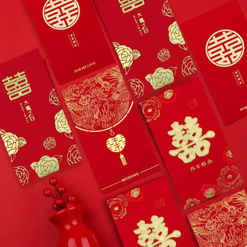 24PCS Chinese Red Envelopes, Chinese Wedding Red Envelopes - Lucky Money Gift Cash Pockets, Chinese Hong Bao for Wedding- 6.7 x 3.54 inch...
