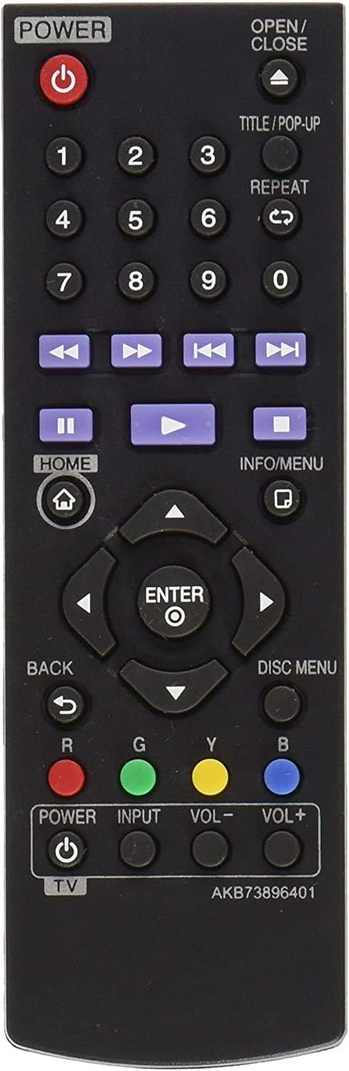 AKB73896401 Remote Control Replacement for LG BLU RAY DISC DVD Player BPM25 BPM35 BP550 BD640 BP200 BP300 BP340 BP350 BP135W BP145 BP155N BP175 BP...