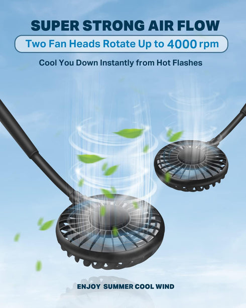 Neck Fan, Hand Free Portable Neck Fans For Women, Kids, and Men, 3 Speed Adjustable Hanging Around Necklace Fan, Rechargeable Battery Operated Wea...