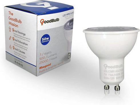 GoodBulb MR16 LED Light Bulb, 7-Watt (50W Equivalent) Dimmable, Energy Efficient Halogen Replacement, 5000K Daylight White, 500-Lumens, GU10 Base ...