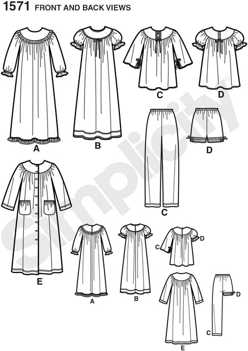Simplicity 1571 Girl's Top, Pants, and Nightgown Sewing Patterns, Sizes 3-6...