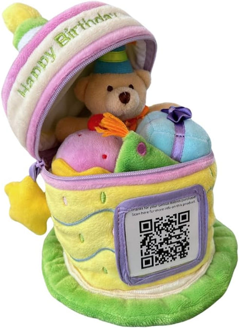 First Birthday Gifts for Girls and Boys: Soft Plush Birthday Cake Toy with 4 Sensory Toys. Embroidered with 'Happy Birthday', Lightweight and Port...