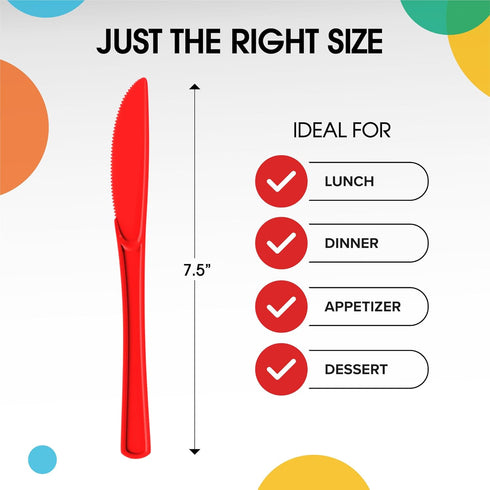 Exquisite Heavy Duty Red Plastic Knife, 50 Pcs - BPA Free Disposable Cutlery for Parties, Picnics & More...
