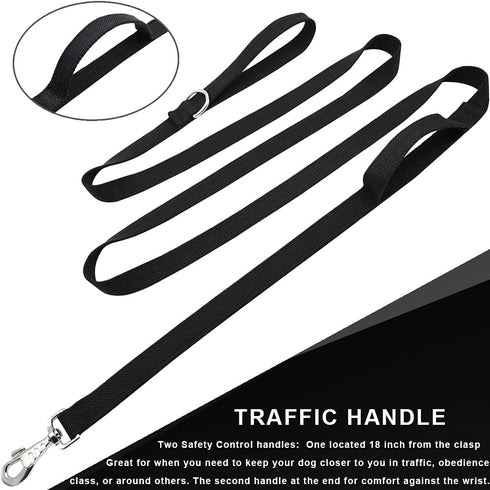 8ft Double Handle Traffic Dog Leash, Heavy Duty Tactical Dog Leash, Thick Nylon Dog Training Leash with 2 Traffic Control Handle for Medium Large ...