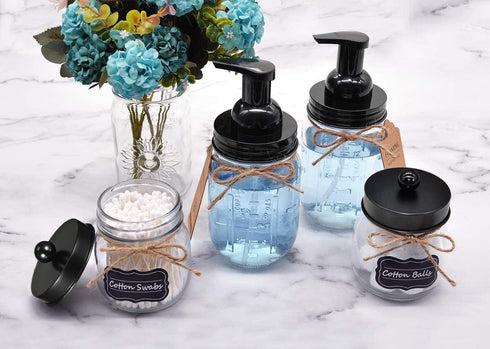 Amolliar Mason Jar Foaming Soap Dispenser, Plastic Pump Rustproof Stainless Steel Lid, Waterproof Label, Rustic Farmhouse Decor Hand Soap Dispense...