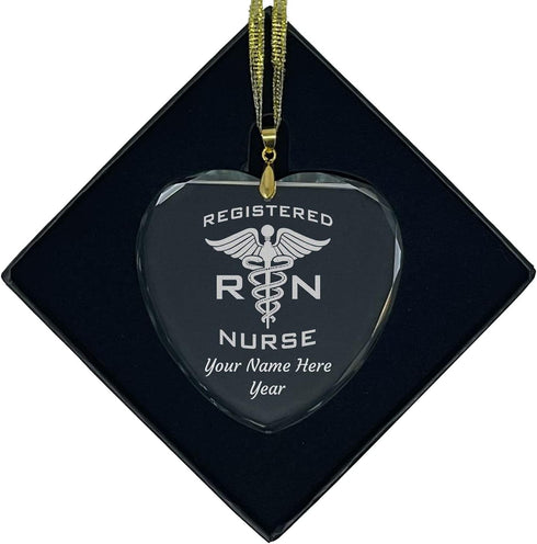 LaserGram Personalized Glass Christmas Ornament,RN Registered Nurse, Custom Laser Engraved Gift Idea (Heart Shape)...