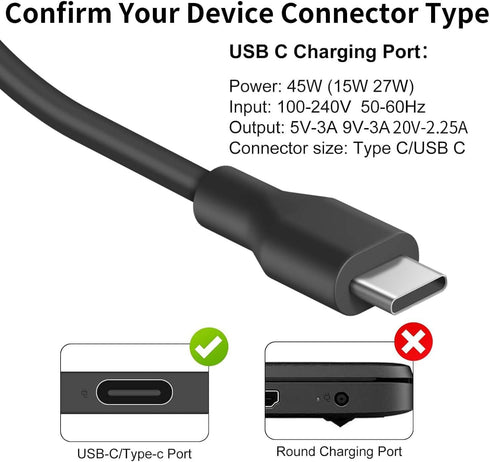 45W USB C Laptop Charger for Acer Chromebook R13 11 13 15 311 315 CP311 CP713 C933 CB5-312T R751T SF713 SP714 N17Q5 N17P6 N16Q10 N16Q14 N16Q12 N18...