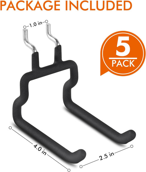 Utility Heavy Duty Pegboard Hooks - 5Pack Peg Board Accessories for Hanging Tools Fit 1/4" Peg Holes - Pegboard Organizer Black Large Tool Holders...