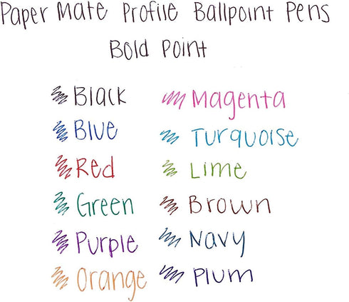Paper Mate Profile Retractable Ballpoint Pens, Bold Point 1.4mm (12-Pack-Ballpoint, Purple)...