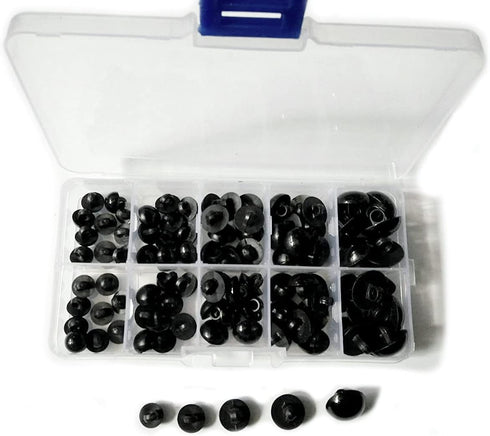 100 Pcs Assorted Sizes Sewing Black Eyes Sew On Plastic Safety Eye Half Ball Round Domed Buttons in Box for Crafts DIY...